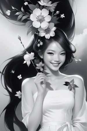 potrait of beautiful girl with beautiful smile holding a flower, higly detailed, trending on artstation, digital art, by stanley artgerm lau, wlop, rossdraws, james jean, andrei riabovitchev, marc simonetti, yoshitaka amano