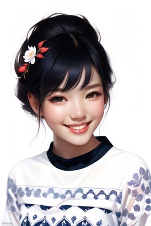 potrait of beautiful girl with beautiful smile holding a flower, higly detailed, trending on artstation, digital art, by stanley artgerm lau, wlop, rossdraws, james jean, andrei riabovitchev, marc simonetti, yoshitaka amano