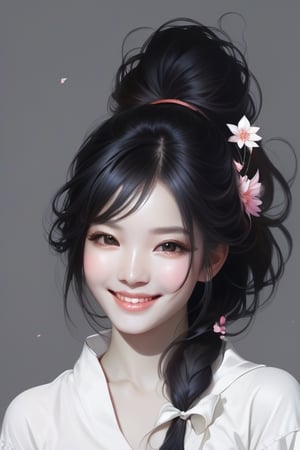 potrait of beautiful girl with beautiful smile holding a flower, higly detailed, trending on artstation, digital art, by stanley artgerm lau, wlop, rossdraws, james jean, andrei riabovitchev, marc simonetti, yoshitaka amano