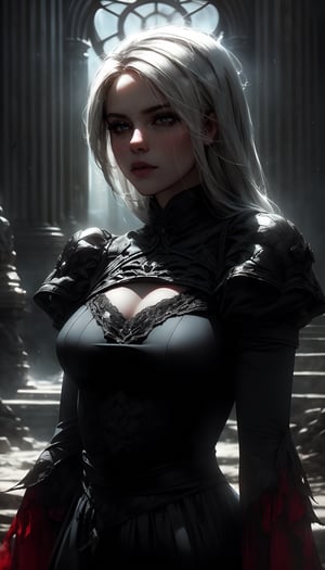 (A striking image reminiscent of Gothic aesthetics, a figure standing in a desolate landscape, this 2B android from the YoRHa series has been ravaged by time and decay, exuding an aura of somber elegance. A very beautiful face with a melancholic expression, every pixel depicting intricate details. Her hair cascades over her pale, porcelain skin, contrasting vividly with her blood-red eyes, filled with equal parts sadness and determination. A work of digital art, the perfect balance between eerie charm and ethereal beauty, feast your eyes on the melancholy existence of a stoic android in this haunting and exquisite depiction), Detailed Textures, high quality, high resolution, high Accuracy, realism, color correction, Proper lighting settings, harmonious composition, Behance works,noir,Chinese style,Midjourney,Niji