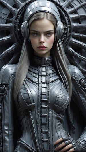 (Works by H.R. Giger, Draw a beautiful woman modeling for the "CHANEL" brand, a matching pose, a matching effective background), Detailed Textures, high quality, high resolution, high Accuracy, realism, color correction, Proper lighting settings, harmonious composition, Behance works,Cinematic,IMGFIX,ct-jeniiii