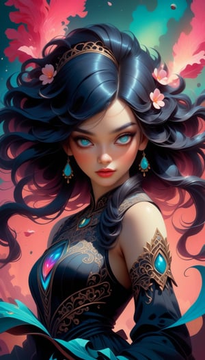 (A hyper-detailed digital artwork, drawing inspiration from the likes of Greg Simkins, Andy Kehoe, Mark Davis, Jasmine Becket Griffith, Hikari Shimoda, and Hsiao-Ron Cheng, featuring ornate and complex designs with a palette of vibrant colors that evoke a sense of mystery), Detailed Textures, high quality, high resolution, high Accuracy, realism, color correction, Proper lighting settings, harmonious composition, Behance works,Leonardo Style,pturbo,A girl dancing ,sad