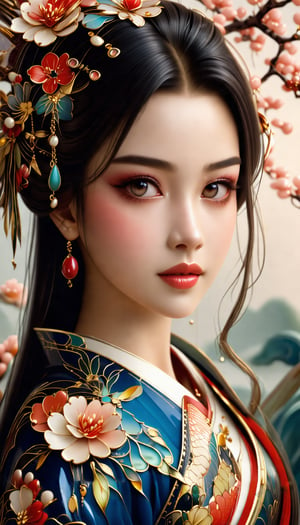 (Beautiful female, cloisonné, and the most beautiful work ever created under the supervision of Yoshitaka Amano), Detailed Textures, high quality, high resolution, high Accuracy, realism, color correction, Proper lighting settings, harmonious composition, Behance works,belle