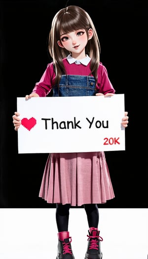 (A very cute girl. She is holding a big sign in both hands that says "Thank you 20k♥". The background is cute with light tones in the style of Camilla d’Errico), detailed texture, high quality, high resolution, high precision, realism, color correction, proper lighting settings, harmonious composition, Behance work, text, text is ""