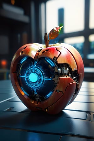 (Vroubel style, highly detailed, sci-fi mechanical apple, light shines in the darkness, darkness has not overcome it, soft shadows, minimal design, thick lines, parallax design, marine blue, white, liquid copper), detailed textures, high quality, high resolution, high precision, realism, color correction, proper lighting settings, harmonious composition, Behance works