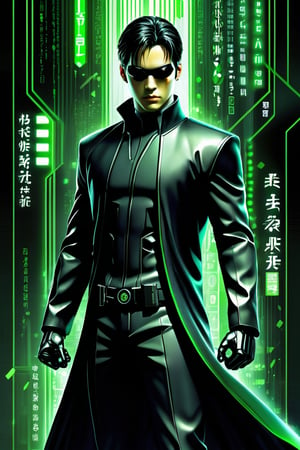 (Matrix Neo, Matrix Code, green and black color scheme, epic poster composition drawn in manga style, dynamic and highly detailed Art Station, concept art, influenced by Artgerm and Wadim Kashin), Detailed Textures, high quality, high resolution, high Accuracy, realism, color correction, Proper lighting settings, harmonious composition, Behance works,sad