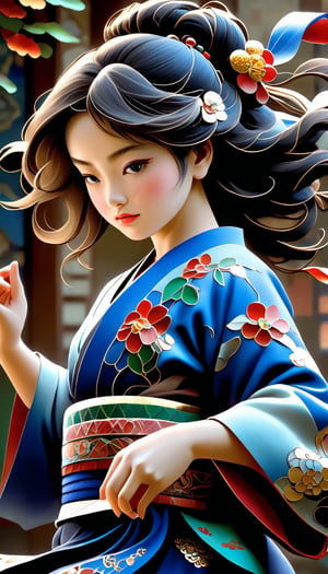 (Beautiful female, cloisonné, and the most beautiful work ever created under the supervision of Yoshitaka Amano), Detailed Textures, high quality, high resolution, high Accuracy, realism, color correction, Proper lighting settings, harmonious composition, Behance works,Leonardo Style,pturbo,A girl dancing ,sad