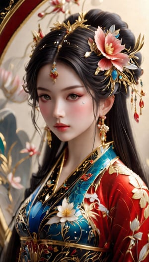 (Beautiful female, cloisonné, and the most beautiful work ever created under the supervision of Yoshitaka Amano), Detailed Textures, high quality, high resolution, high Accuracy, realism, color correction, Proper lighting settings, harmonious composition, Behance works,belle,wonder beauty