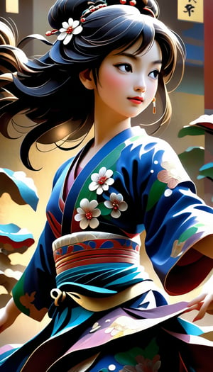 (Beautiful female, cloisonné, and the most beautiful work ever created under the supervision of Yoshitaka Amano), Detailed Textures, high quality, high resolution, high Accuracy, realism, color correction, Proper lighting settings, harmonious composition, Behance works,Leonardo Style,pturbo,A girl dancing ,sad