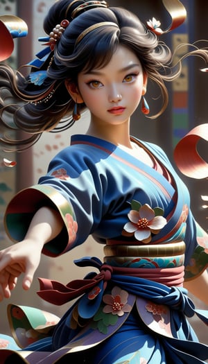(Beautiful female, cloisonné, and the most beautiful work ever created under the supervision of Yoshitaka Amano), Detailed Textures, high quality, high resolution, high Accuracy, realism, color correction, Proper lighting settings, harmonious composition, Behance works,Leonardo Style,pturbo,A girl dancing ,sad