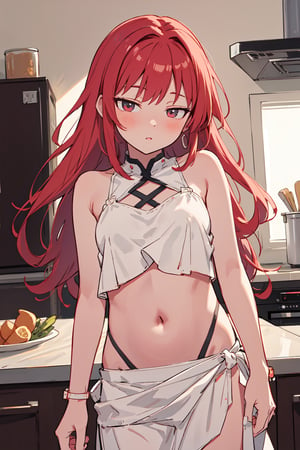 (SaltBaeMeme), by oda non by yogisya, a very skinny girl, red head, sexy baggy crop top,  ribcage,indoors, kitchen, detailed background, twilight, intimacy, soft lighting, masterpiece, best quality, high quality, highres, absurdres, very detailed, high resolution, sharp, sharp image, 8k, vivid, colorful, stunning, anime, aesthetic,skinny, ,Ribs