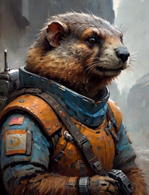head and shoulders portrait, anthromorphic marmot , a hard-boiled atmosphere, futuristic power armor, bounty hunter 