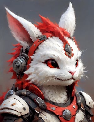 (close up, head and shoulders portrait:1.3), anthromorphic ( rabbit cat :1.2) dragon, futuristic power armor, bounty hunter , red, yellow, white and black color scheme , Disney pixar style