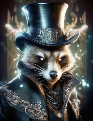 (head and shoulders portrait:1.2), (anthropomorphic coatimundi :1.3) as vampire , zorro mask, top hat , holographic glowing eyes, wearing 17th century outfit , (outline sketch style:1.5), surreal fantasy, close-up view, chiaroscuro lighting, no frame, hard light, in the style of esao andrews, DonM3lv3nM4g1cXL