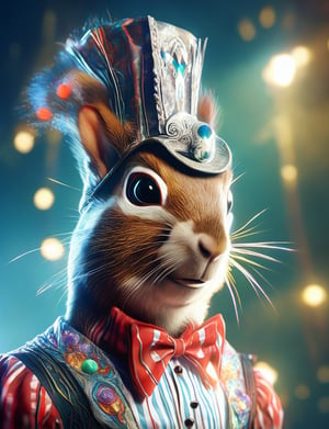 (head and shoulders portrait:1.2), (anthropomorphic squirrel :1.3) as circus clown performer , zorro mask, holographic glowing eyes, wearing circus outfit , (outline sketch style:1.5), surreal fantasy, close-up view, chiaroscuro lighting, no frame, hard light, in the style of esao andrews, DonM3lv3nM4g1cXL