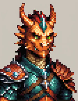 Head and shoulders portrait, anthropomorphic dragon warrior ,  pixel art, PixArFK, ,Pixel Art
