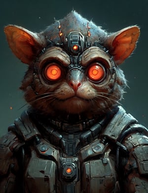 (close up, head and shoulders portrait:1.3), anthromorphic, High tech cybernetic (tarsier:1.2) (aphid:1.7), multi Eyes,Glowing mechanical eyes, high-tech cybernetic body, futuristic power armor, bounty hunter ,xl_cpscavred,mad-cyberspace,cyberpunk