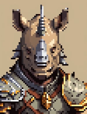 Head and shoulders portrait, anthropomorphic rhino warrior ,  pixel art, PixArFK, ,Pixel Art