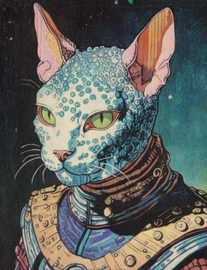 (head and shoulders portrait:1.2), (anthropomorphic cornish Rex cat :1.3) as a warrior , zorro mask, holographic glowing eyes, wearing sci-fi outfit , surreal fantasy, close-up view, chiaroscuro lighting, no frame, hard light,Ukiyo-e