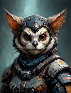 head and shoulders portrait, anthromorphic (sugar glider :0.4) (owl:0.7) , a hard-boiled atmosphere, futuristic power armor, bounty hunter 