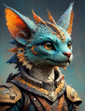 (close up, head and shoulders portrait:1.3), anthromorphic sphinx cat dragon, futuristic power armor, bounty hunter , triadic colors, Disney pixar style