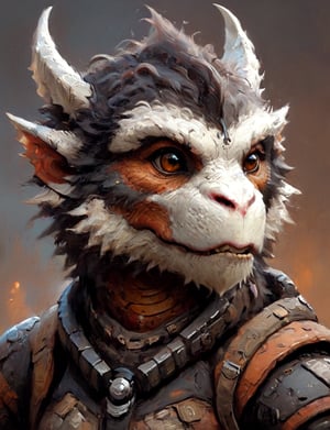 (close up, head and shoulders portrait:1.3), anthromorphic (ape :1.2) dragon, futuristic power armor, bounty hunter , brown and white and black color scheme , Disney pixar style
