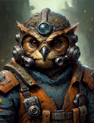 head and shoulders portrait, anthromorphic (toad :0.4) (owl:0.7) , a hard-boiled atmosphere, futuristic power armor, bounty hunter 