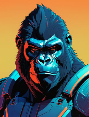 head and shoulders portrait, anthromorphic gorilla , sci-fi warrior , 80s anime style, glitch art, flat colors, key visual, vibrant, studio anime, minimalistic, (style of Charlie Bowater, (style of moebius:1.2):1.15), 