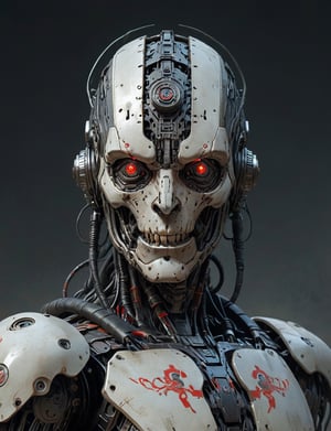 A male, (cybernetic robot:3), biomechanical, Cthulhu , wearing intricate necromancer armor . red eyes, Best quality rendering, serious face expression. Dark night,cinematic lighting,dark art ,Fog, head and shoulders portrait , hyper-detailed oil painting, art by Greg Rutkowski and (Norman Rockwell:1.5) , illustration style, symmetry , mideval dungeon setting , huayu