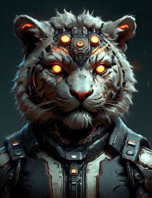 (close up, head and shoulders portrait:1.3), anthromorphic, High tech cybernetic (toad:1.2) (tiger:1.7), multi Eyes,Glowing mechanical eyes, high-tech cybernetic body, futuristic black power armor, bounty hunter ,xl_cpscavred,mad-cyberspace,cyberpunk