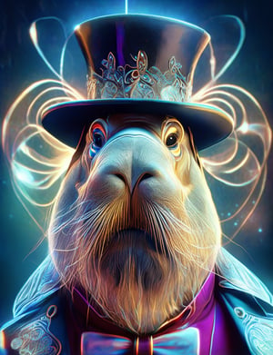 (head and shoulders portrait:1.2), (anthropomorphic walrus :1.3) as circus performer , zorro mask, holographic glowing eyes, wearing circus outfit , (outline sketch style:1.5), surreal fantasy, close-up view, chiaroscuro lighting, no frame, hard light, in the style of esao andrews, DonM3lv3nM4g1cXL