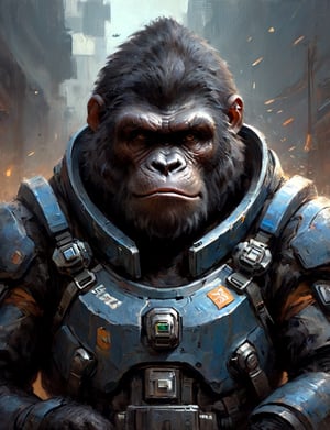 head and shoulders portrait, anthromorphic gorilla , a hard-boiled atmosphere, futuristic power armor, bounty hunter 