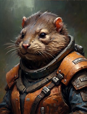 head and shoulders portrait, anthromorphic muskrat , a hard-boiled atmosphere, futuristic power armor, bounty hunter 