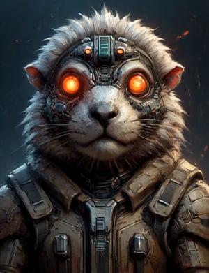 (close up, head and shoulders portrait:1.3), anthromorphic, High tech cybernetic (echidna :1.2) (lemming:1.7), multi Eyes,Glowing mechanical eyes, high-tech cybernetic body, futuristic power armor, bounty hunter ,xl_cpscavred,mad-cyberspace,cyberpunk