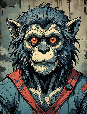 (close up, head and shoulders portrait:1.5), colorful ,(anthropomorphic bengal langur yeti :1.5), (angular shapes:1.7), samurai, wearing samurai armor, (strong outline sketch style:1.5), symmetrical features, gritty fantasy, (darkest dungeon art style :1.4), dark muted background, detailed, Dark Manga of,Dark Anime of,comic book