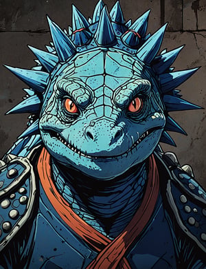 (close up, head and shoulders portrait:1.5), red, orange, blue, violet gradient ,(anthromorphic ((stegosaurus)) reptile toad:1.5), samurai, wearing samurai armor, (strong outline sketch style:1.5), symmetrical features, gritty fantasy, (darkest dungeon art style :1.4), dark muted background, detailed, one_piece_wano_style, Dark Manga of,anime screencap,Dark Anime of