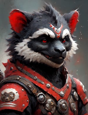 (close up, head and shoulders portrait:1.3), anthromorphic (gorilla red panda :1.2) dragon, futuristic power armor, bounty hunter , red and white and black color scheme , Disney pixar style