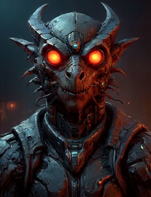 (close up, head and shoulders portrait:1.3), anthromorphic, High tech cybernetic (minotaur:1.2) (pterodactyl:1.7), multi Eyes,Glowing mechanical eyes, high-tech cybernetic body, futuristic black power armor, bounty hunter ,xl_cpscavred,mad-cyberspace,cyberpunk