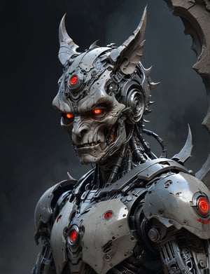 A male, (cybernetic robot:3), biomechanical, (gargoyle:3) , wearing intricate necromancer armor . red eyes, Best quality rendering, serious face expression. Dark night,cinematic lighting,dark art ,Fog, head and shoulders portrait , hyper-detailed oil painting, art by Greg Rutkowski and (Norman Rockwell:1.5) , illustration style, symmetry , mideval dungeon setting , huayu