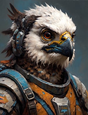 head and shoulders portrait, anthromorphic osprey , a hard-boiled atmosphere, futuristic power armor, bounty hunter 