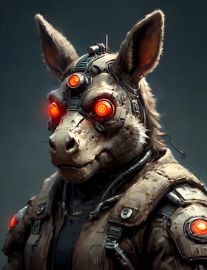 (close up, head and shoulders portrait:1.3), anthromorphic, High tech cybernetic (toad:1.2) (donkey:1.7), multi Eyes,Glowing mechanical eyes, high-tech cybernetic body, futuristic power armor, bounty hunter ,xl_cpscavred,mad-cyberspace,cyberpunk