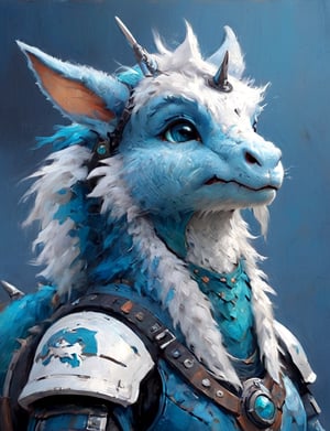 (close up, head and shoulders portrait:1.3), anthromorphic ( donkey rabbit :1.2) dragon, futuristic power armor, bounty hunter , blue, teal, white and black color scheme , Disney pixar style