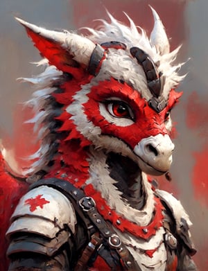 (close up, head and shoulders portrait:1.3), anthromorphic ( donkey :1.2) dragon, futuristic power armor, bounty hunter , red and white and black color scheme , Disney pixar style