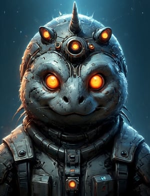 (close up, head and shoulders portrait:1.3), anthromorphic, High tech cybernetic (tarsier:1.2) (narwhal:1.7), multi Eyes,Glowing mechanical eyes, high-tech cybernetic body, futuristic power armor, bounty hunter ,xl_cpscavred,mad-cyberspace,cyberpunk