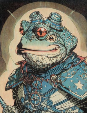 (head and shoulders portrait:1.2), (anthropomorphic toad :1.3) as a warrior , zorro mask, holographic glowing eyes, wearing sci-fi outfit , surreal fantasy, close-up view, chiaroscuro lighting, no frame, hard light,Ukiyo-e