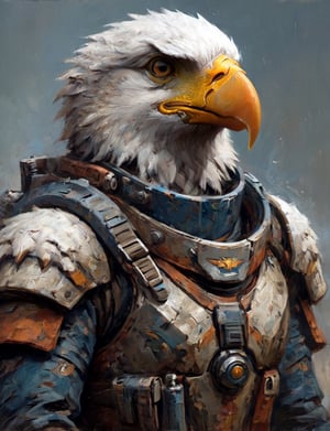 head and shoulders portrait, anthromorphic eagle , a hard-boiled atmosphere, futuristic power armor, bounty hunter 