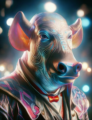(head and shoulders portrait:1.2), (anthropomorphic babirusa :1.3) as circus clown performer , zorro mask, holographic glowing eyes, wearing circus outfit , (outline sketch style:1.5), surreal fantasy, close-up view, chiaroscuro lighting, no frame, hard light, in the style of esao andrews, DonM3lv3nM4g1cXL