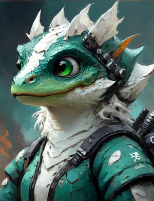 (close up, head and shoulders portrait:1.3), anthromorphic ( frog :1.2) dragon, futuristic power armor, bounty hunter , green, teal, white and black color scheme , Disney pixar style