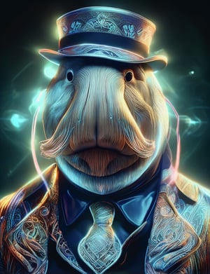 (head and shoulders portrait:1.2), (anthropomorphic walrus :1.3) as circus performer , zorro mask, holographic glowing eyes, wearing circus outfit , (outline sketch style:1.5), surreal fantasy, close-up view, chiaroscuro lighting, no frame, hard light, in the style of esao andrews, DonM3lv3nM4g1cXL