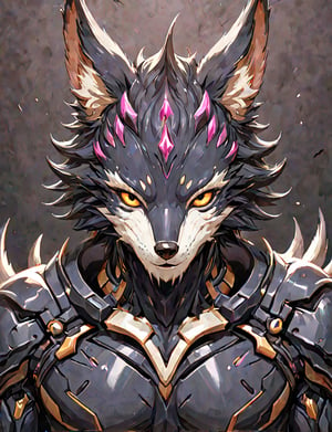 (head and shoulders portrait:1.2), Sci-Fi. (anthropomorphic manticore jackal :1.3), athletic build. wearing futuristic and highly cybernetic black armor. Inspired by the art of Destiny 2 and the style of Guardians of the Galaxy
